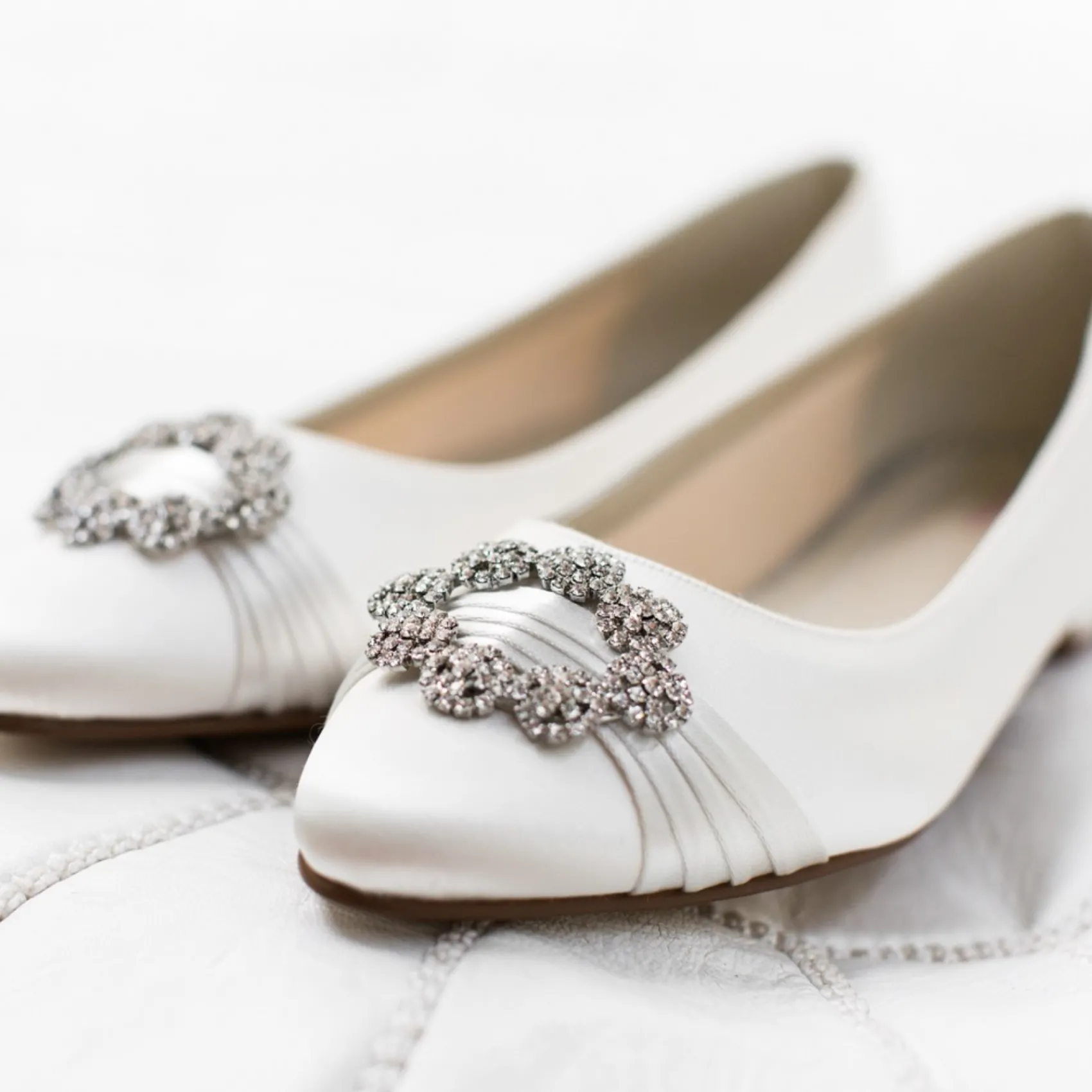 Rainbow Club Wedding Shoes | Shoes For Dyeing*Dulcie Dyeable Satin Pumps with Crystal Brooch Ivory