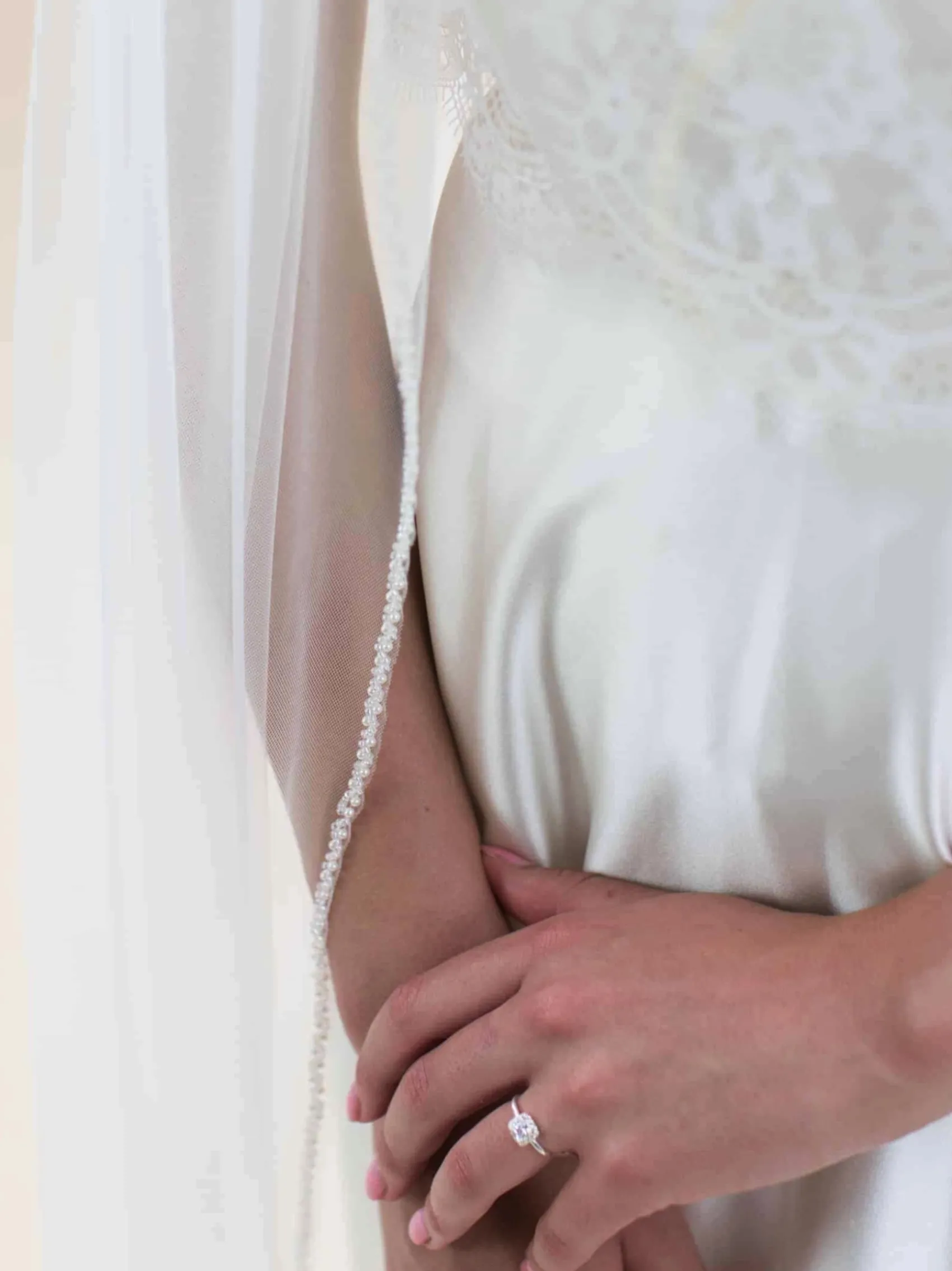 Rainbow Club Single Tier Veils | Chapel Length & Cathedral Veils*Elderflower Pearl Edge Long Veil Ivory