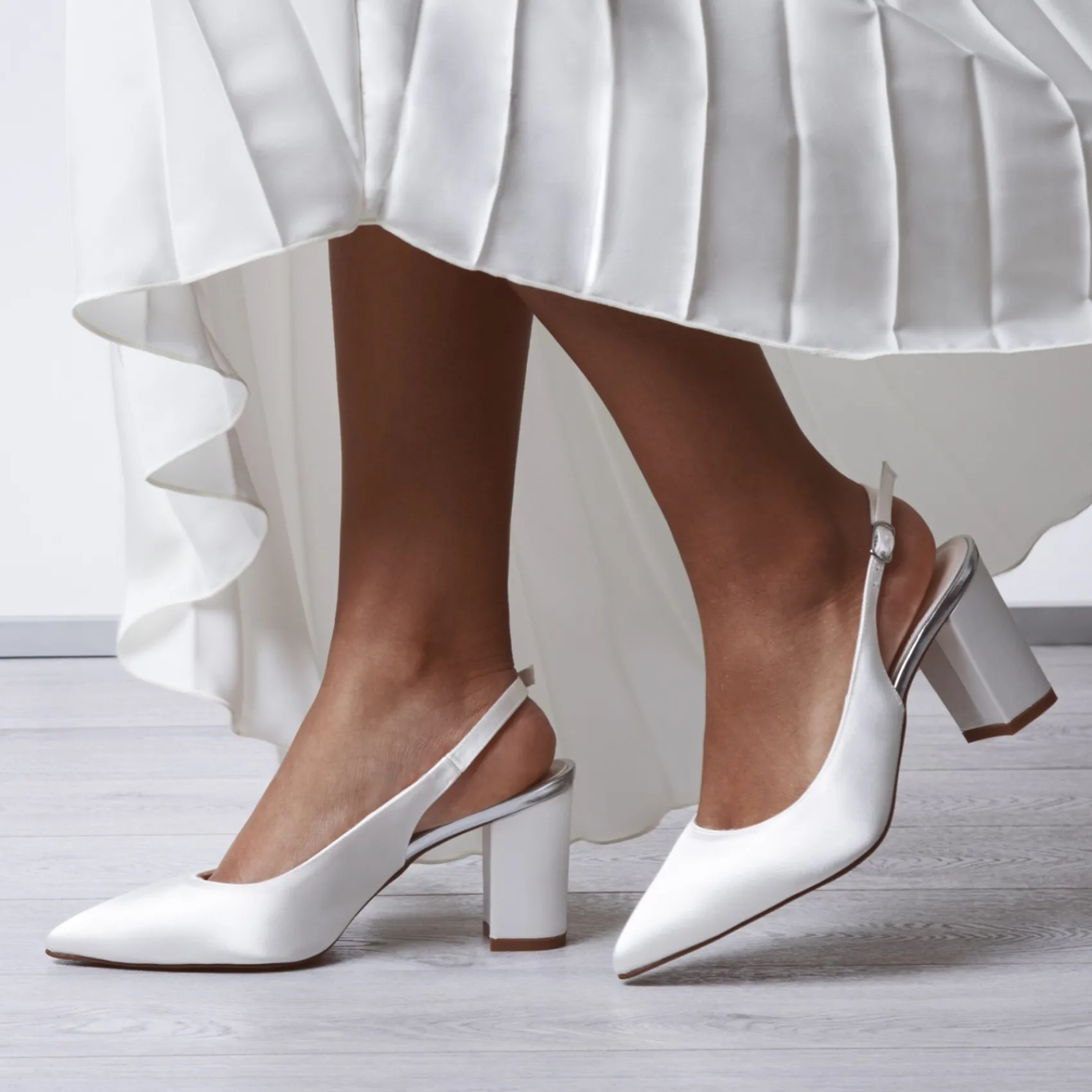 Rainbow Club Mother Of The Bride Shoes | Bridesmaid Shoes*Faith Dyeable Satin Wide Fit Slingback Block Heels Ivory