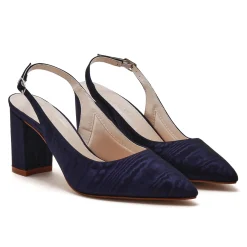 Rainbow Club Mid Heel | Mother Of The Bride Shoes*Faith Moire Wide Fit Slingback Block Heels Navy