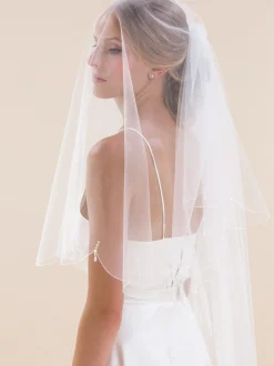 Rainbow Club Two Tier Veils | Fingertip Veils*Firefly Scalloped Edge Veil with Crystal Drops Ivory