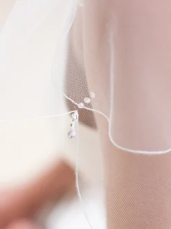Rainbow Club Two Tier Veils | Fingertip Veils*Firefly Scalloped Edge Veil with Crystal Drops Ivory