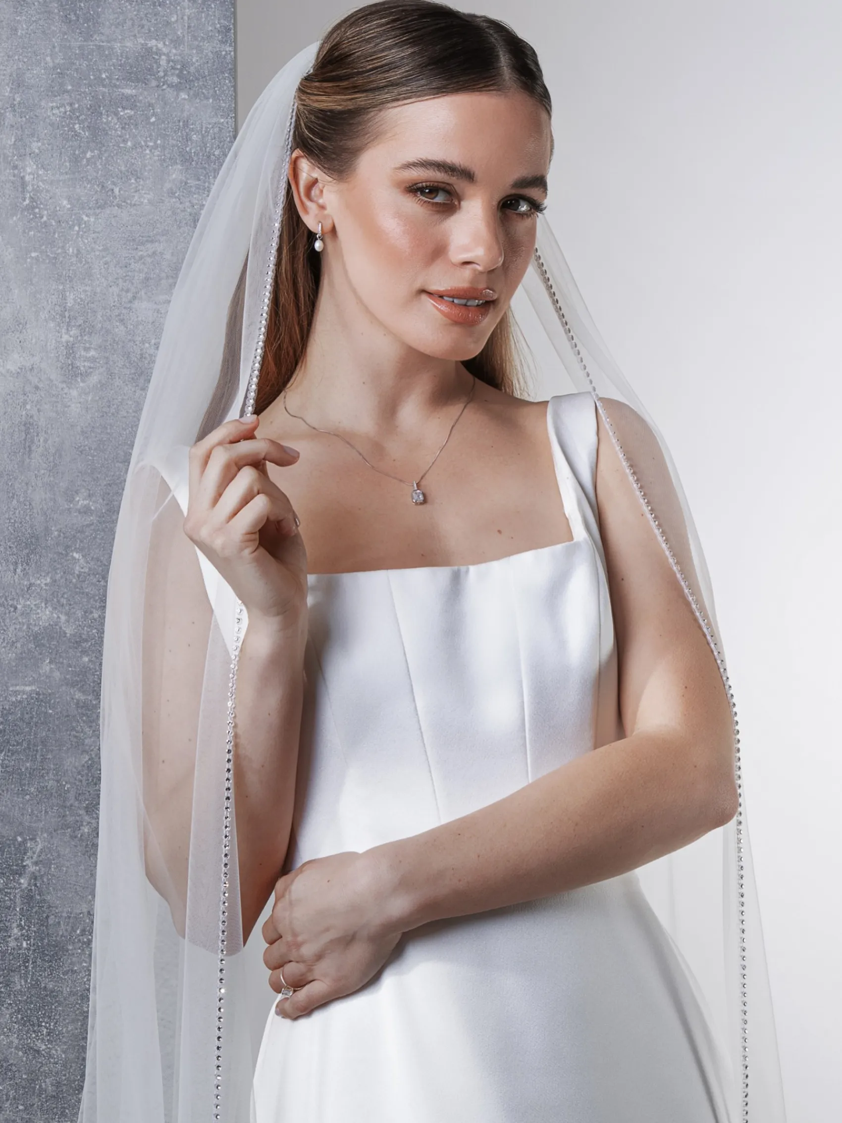 Rainbow Club Single Tier Veils | Chapel Length & Cathedral Veils*Flame Diamante Edge Chapel Length Veil | Flame Veil Ivory