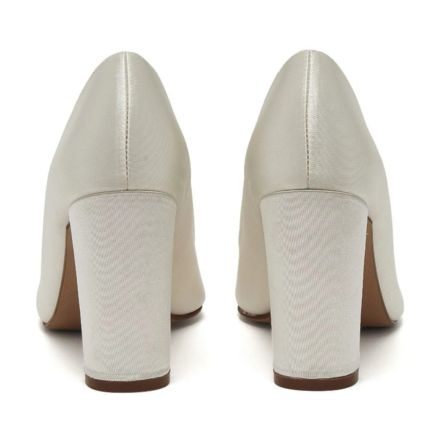 Rainbow Club Wedding Shoes | High Heel*Frances Dyeable Satin Block Heel Court Shoes Ivory