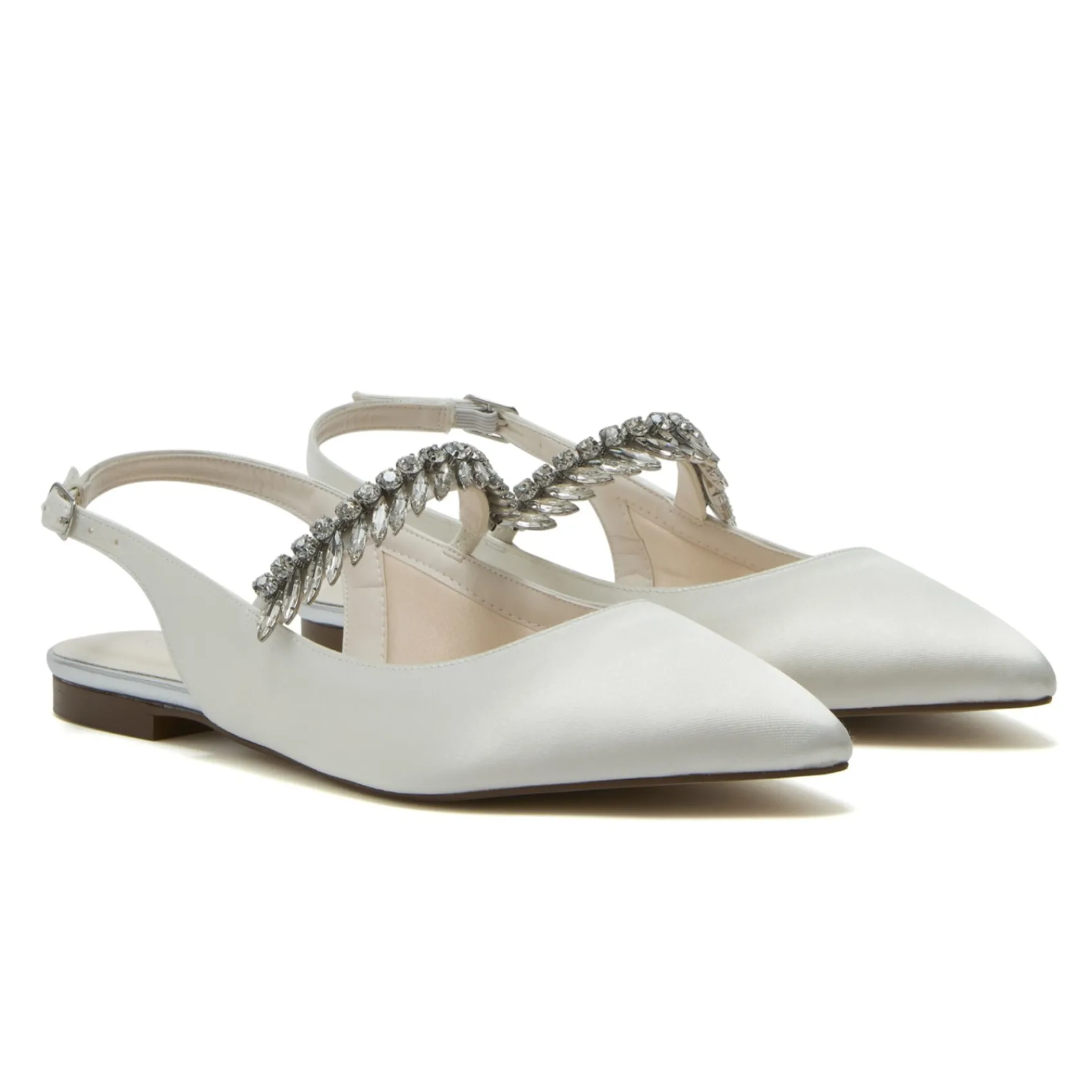 Rainbow Club Sparkly Prom Shoes | White Prom Shoes*Freya Dyeable Satin Sparkly Slingback Flats Ivory