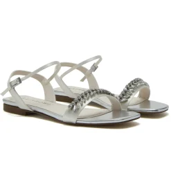 Rainbow Club Sparkly Prom Shoes | White Prom Shoes*Freya Dyeable Satin Sparkly Flat Sandals Ivory