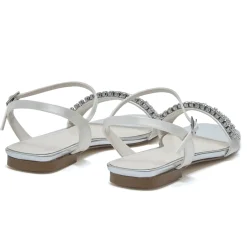 Rainbow Club Sparkly Prom Shoes | White Prom Shoes*Freya Dyeable Satin Sparkly Flat Sandals Ivory