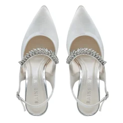 Rainbow Club Sparkly Prom Shoes | White Prom Shoes*Freya Dyeable Satin Sparkly Slingback Flats Ivory