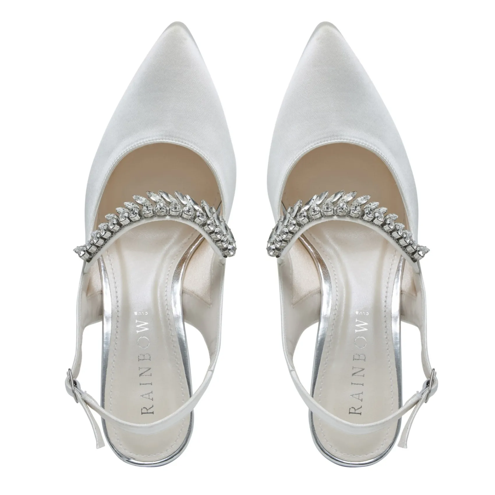 Rainbow Club Sparkly Prom Shoes | White Prom Shoes*Freya Dyeable Satin Sparkly Slingback Flats Ivory