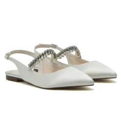 Rainbow Club Wedding Shoes | Shoes For Dyeing*Freya Satin Sparkly Slingback Flats (Wide Fit) Ivory