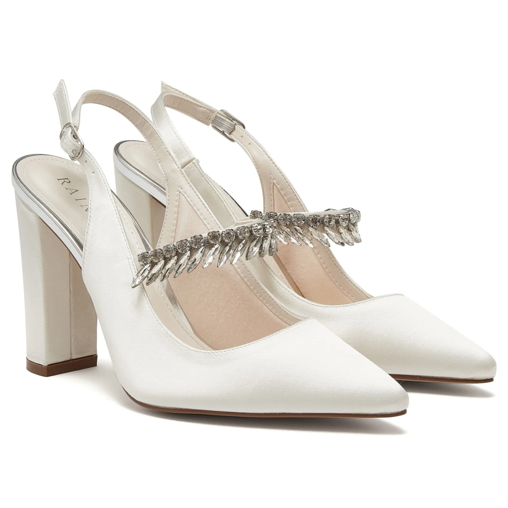 Rainbow Club Wedding Shoes | High Heel*Freya Sparkly Slingback Block Heels (Wide Fit) Ivory
