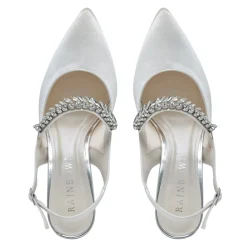 Rainbow Club Wedding Shoes | High Heel*Freya Sparkly Slingback Block Heels (Wide Fit) Ivory