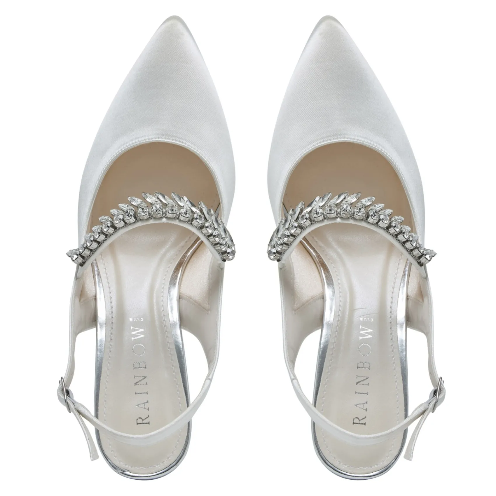 Rainbow Club Wedding Shoes | High Heel*Freya Sparkly Slingback Block Heels (Wide Fit) Ivory