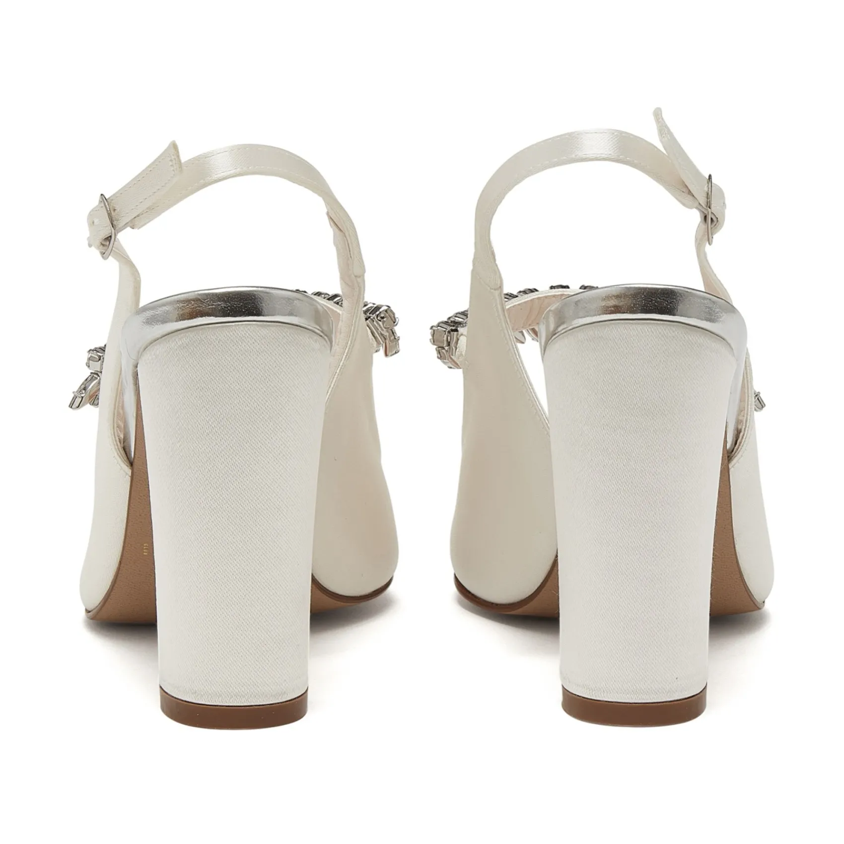 Rainbow Club Wedding Shoes | High Heel*Freya Sparkly Slingback Block Heel Wedding Shoes Ivory