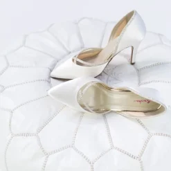 Rainbow Club Wedding Shoes | High Heel*Georgia Ivory Satin and Silver Glitter Court Shoes Ivory & Silver