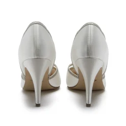 Rainbow Club Wedding Shoes | High Heel*Georgia Ivory Satin and Silver Glitter Court Shoes Ivory & Silver