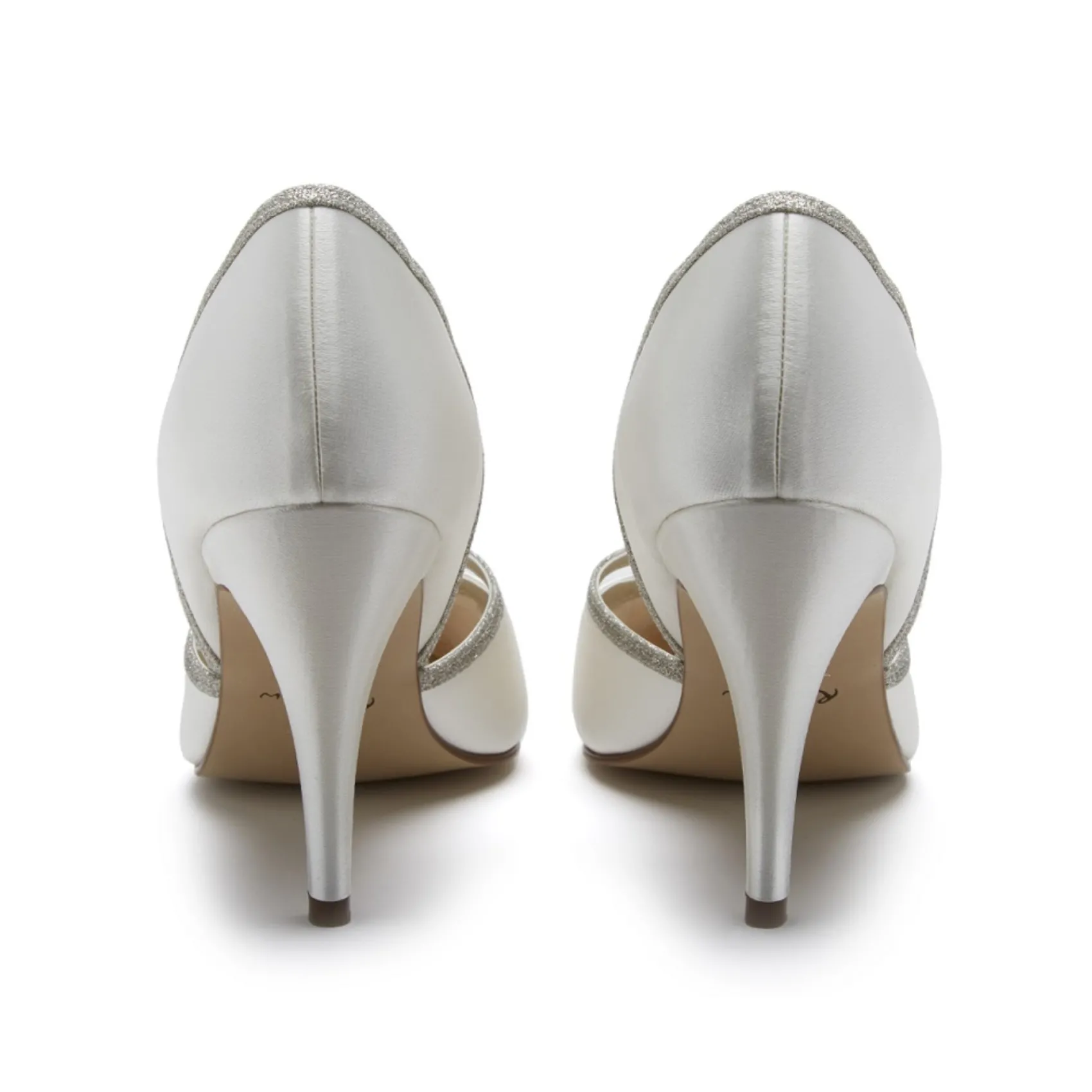 Rainbow Club Wedding Shoes | High Heel*Georgia Ivory Satin and Silver Glitter Court Shoes Ivory & Silver