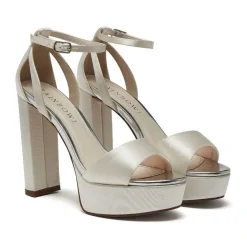 Rainbow Club Wedding Guest Shoes | Wedding Shoes*Gracie Satin High Block Heel Platform Sandals Ivory