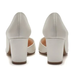 Rainbow Club Wedding Shoes | Mid Heel*Harriet Dyeable Satin Block Heel Court Shoes Ivory