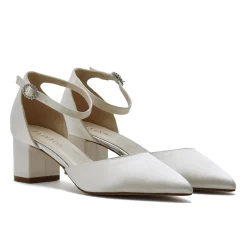 Rainbow Club Mother Of The Bride Shoes | Wedding Shoes*Imogen Satin Low Block Heel Ankle Strap Shoes Ivory