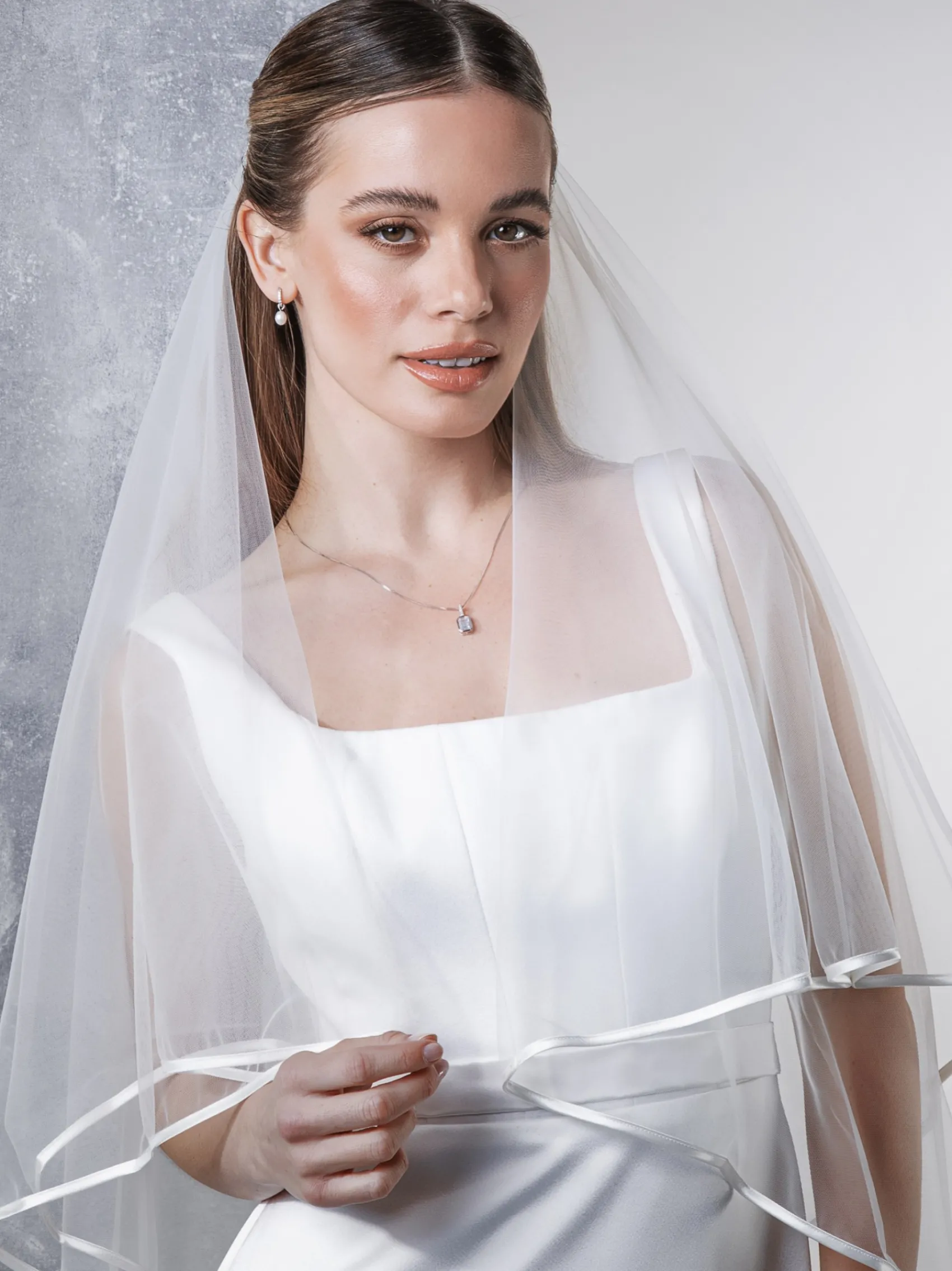 Rainbow Club Two Tier Veils | Fingertip Veils*Jessamy Two Tier Satin Edge Veil | Jessamy Veil Ivory