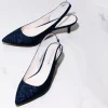 Rainbow Club Mother Of The Bride Shoes | Low Heel*Joni Moiré Slingback Kitten Heels Navy