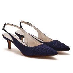 Rainbow Club Mother Of The Bride Shoes | Low Heel*Joni Moiré Slingback Kitten Heels Navy