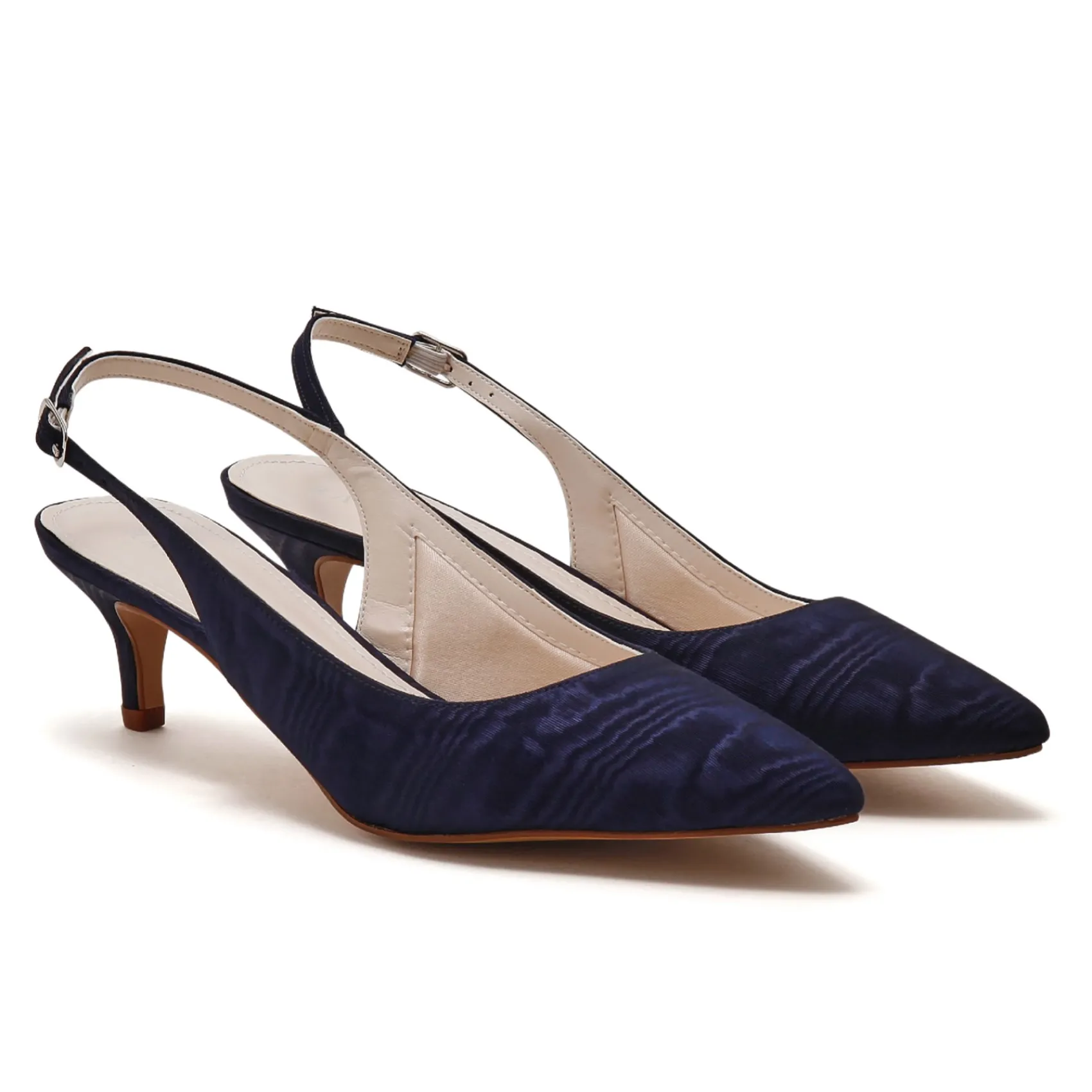 Rainbow Club Mother Of The Bride Shoes | Low Heel*Joni Moiré Slingback Kitten Heels Navy