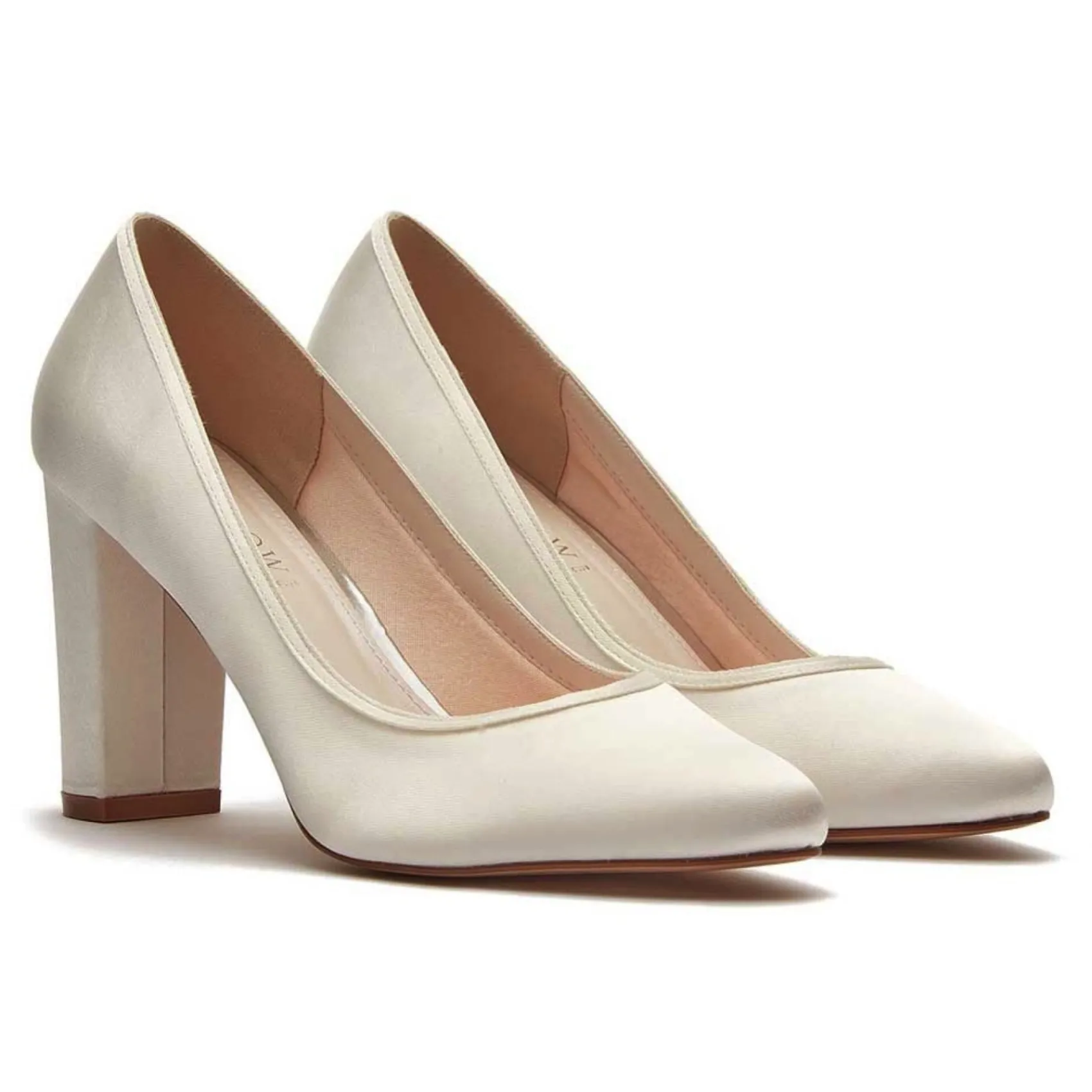 Rainbow Club Wedding Shoes | High Heel*Keily Dyeable Satin Block Heel Court Shoes Ivory