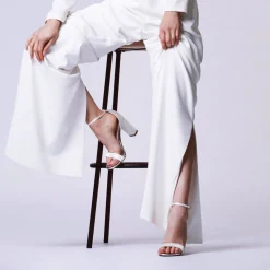Rainbow Club Wedding Guest Shoes | Bridesmaid Shoes*Lois Satin Block Heel Sandals with Ruched Detail Ivory