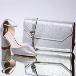 Rainbow Club Sparkly Prom Shoes | Silver Prom Shoes*Luna Sparkle Wide Fit Ankle Strap Block Heels Silver