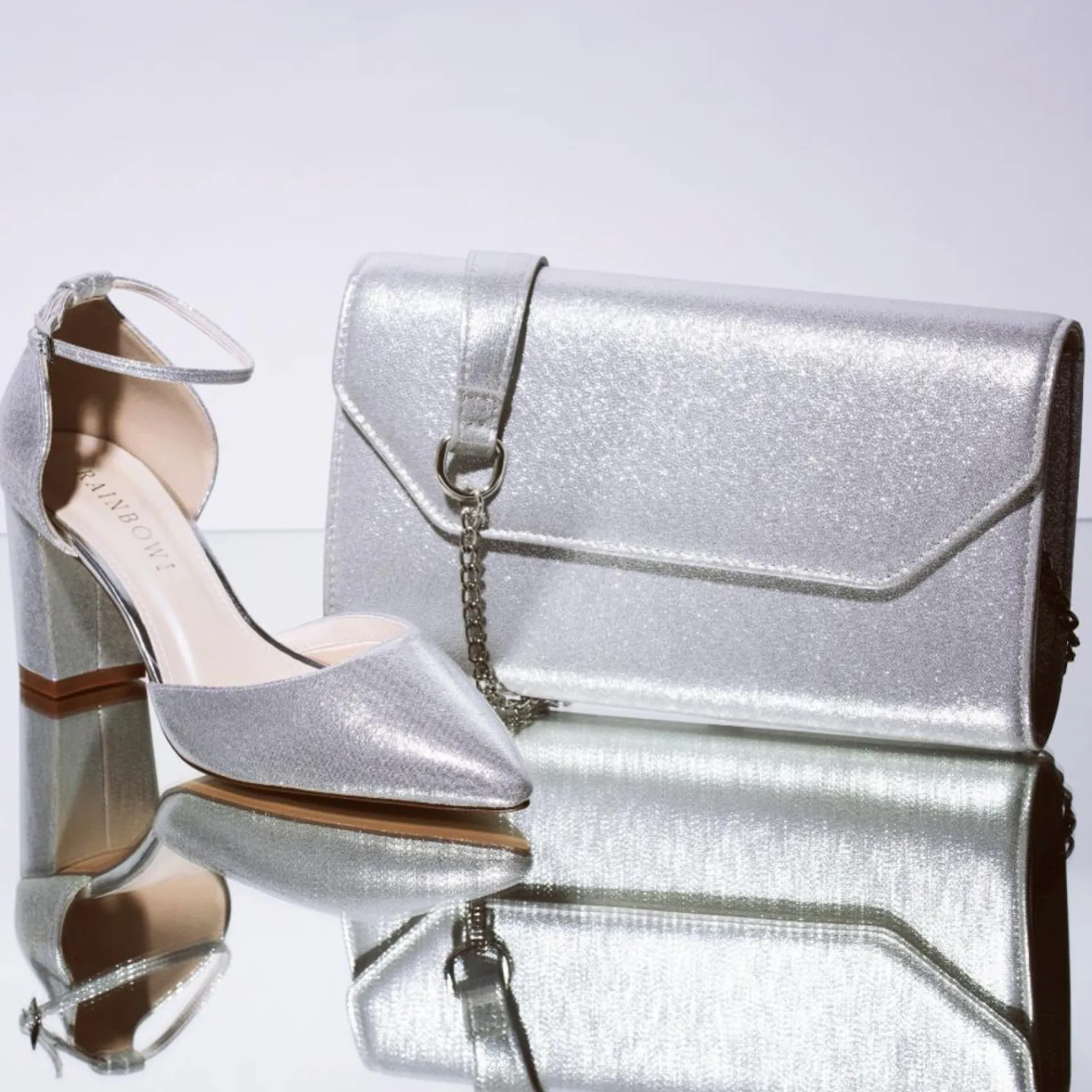 Rainbow Club Sparkly Prom Shoes | Silver Prom Shoes*Luna Sparkle Wide Fit Ankle Strap Block Heels Silver