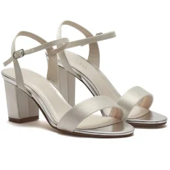 Rainbow Club Wedding Guest Shoes | Bridesmaid Shoes*Margot Satin Mid Block Heel Sandals (Wide Fit) Ivory