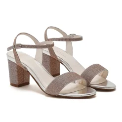 Rainbow Club Prom Sandals | Pink Prom Shoes*Margot Rose Gold Metallic Mid Block Heel Sandals