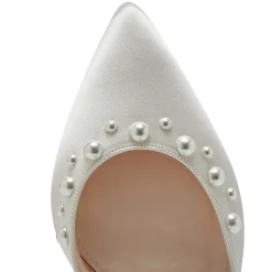 Rainbow Club Wedding Shoes | Mid Heel*Maya Mid Dyeable Satin Wide Fit Pearl Block Heels Ivory