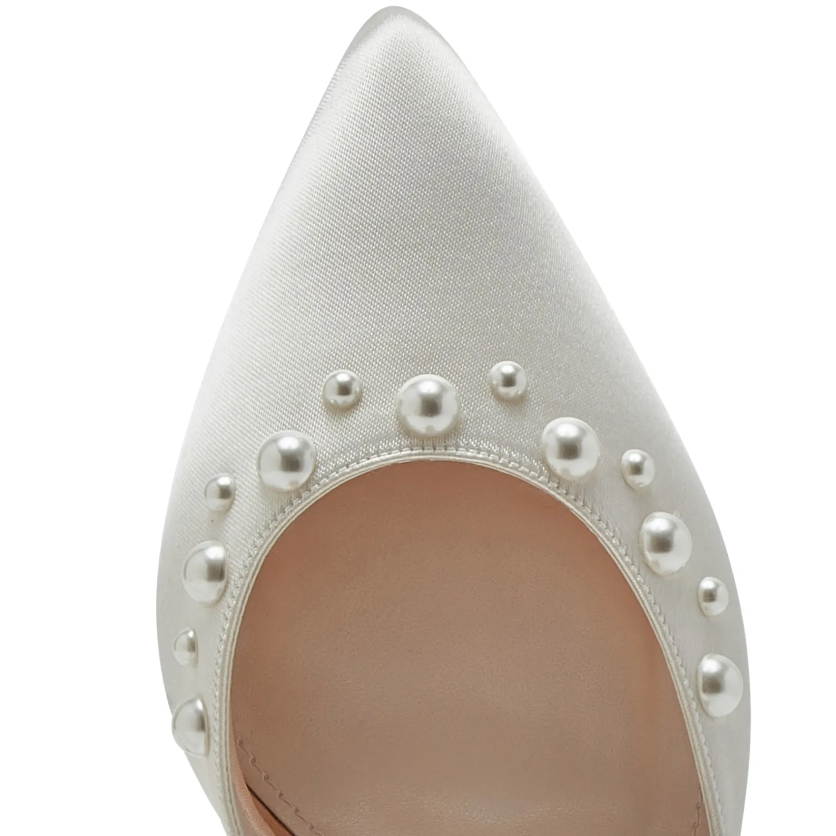 Rainbow Club Wedding Shoes | Mid Heel*Maya Mid Dyeable Satin Wide Fit Pearl Block Heels Ivory