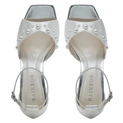 Rainbow Club Wedding Shoes | Mid Heel*Maya Mid Satin Pearl Block Heel Sandals (Wide Fit) Ivory