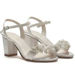 Rainbow Club Wedding Shoes | Mid Heel*Mia Satin Embellished Block Heel Sandals (Wide Fit) Ivory