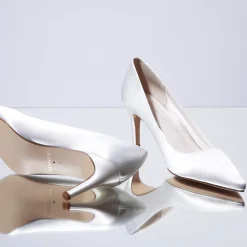Rainbow Club Mother Of The Bride Shoes | Wedding Shoes*Morgan II Satin Mid Heel Pointed Court Shoes Ivory