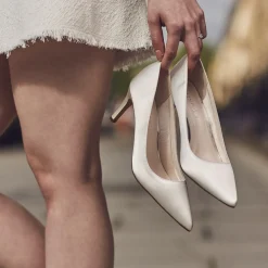 Rainbow Club Mother Of The Bride Shoes | Wedding Shoes*Morgan II Satin Mid Heel Pointed Court Shoes Ivory