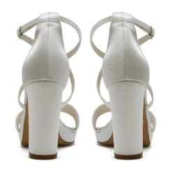 Rainbow Club Wedding Guest Shoes | Bridesmaid Shoes*Nivana Dyeable Satin Block Heel Platform Sandals Ivory