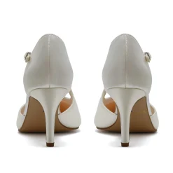 Rainbow Club Wedding Shoes | Mid Heel*Raven Dyeable Satin Asymmetric Crystal Court Shoes Ivory