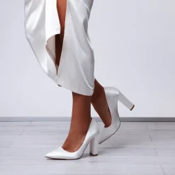 Rainbow Club Wedding Shoes | High Heel*Remi Dyeable Satin Wide Fit Block Heel Courts Ivory
