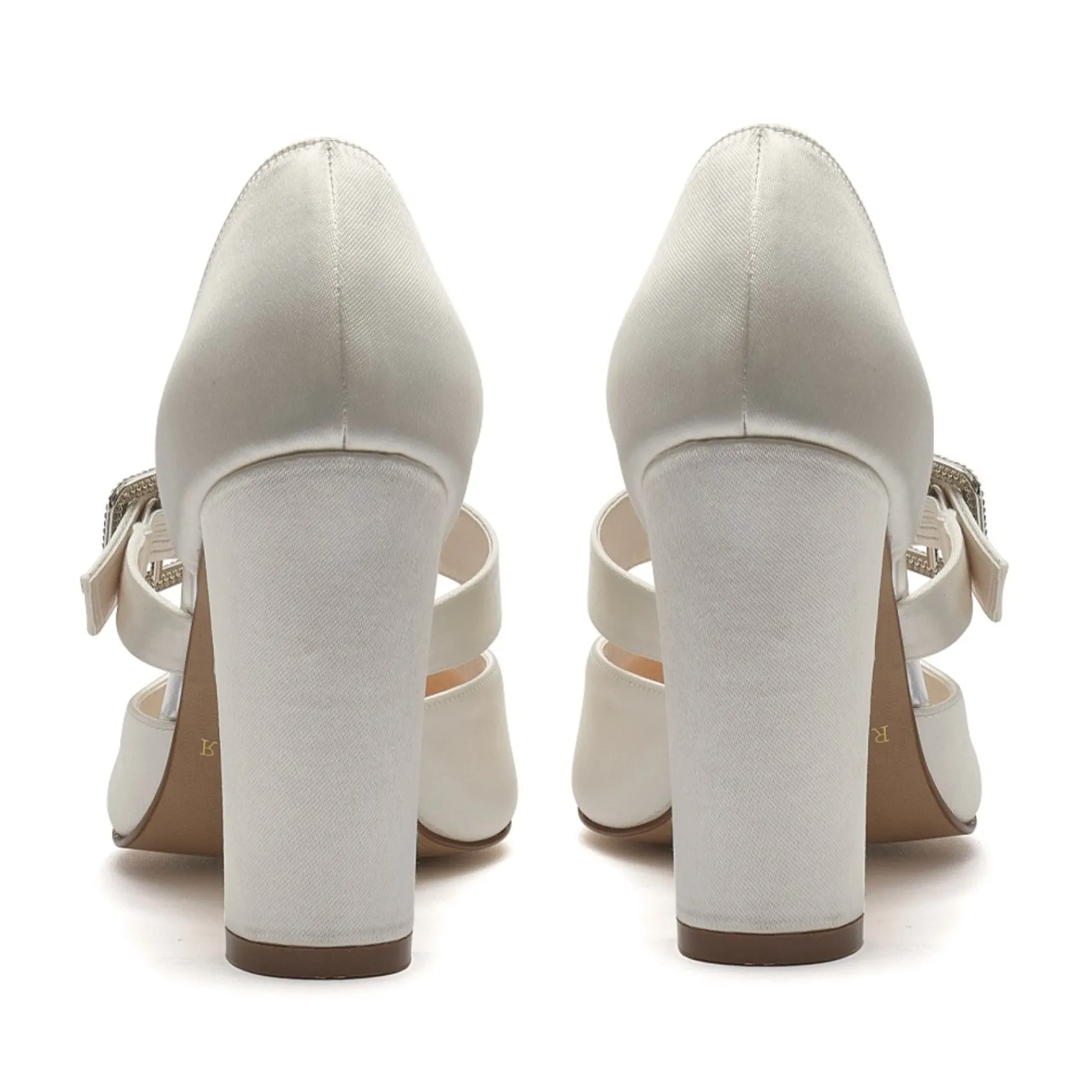 Rainbow Club Wedding Shoes | High Heel*Savannah Dyeable Satin Retro Block Heels Ivory