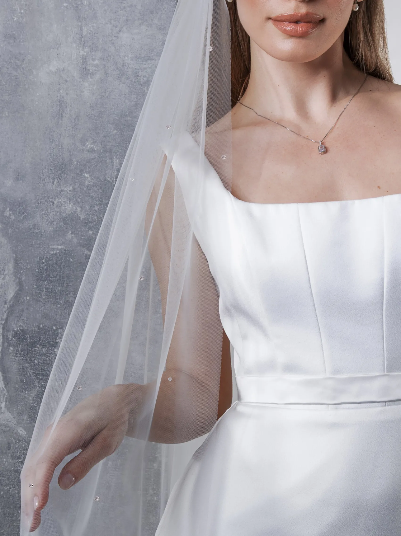 Rainbow Club Single Tier Veils | Chapel Length & Cathedral Veils*Starfire Raw Edge Chapel Length Veil with Crystals Ivory