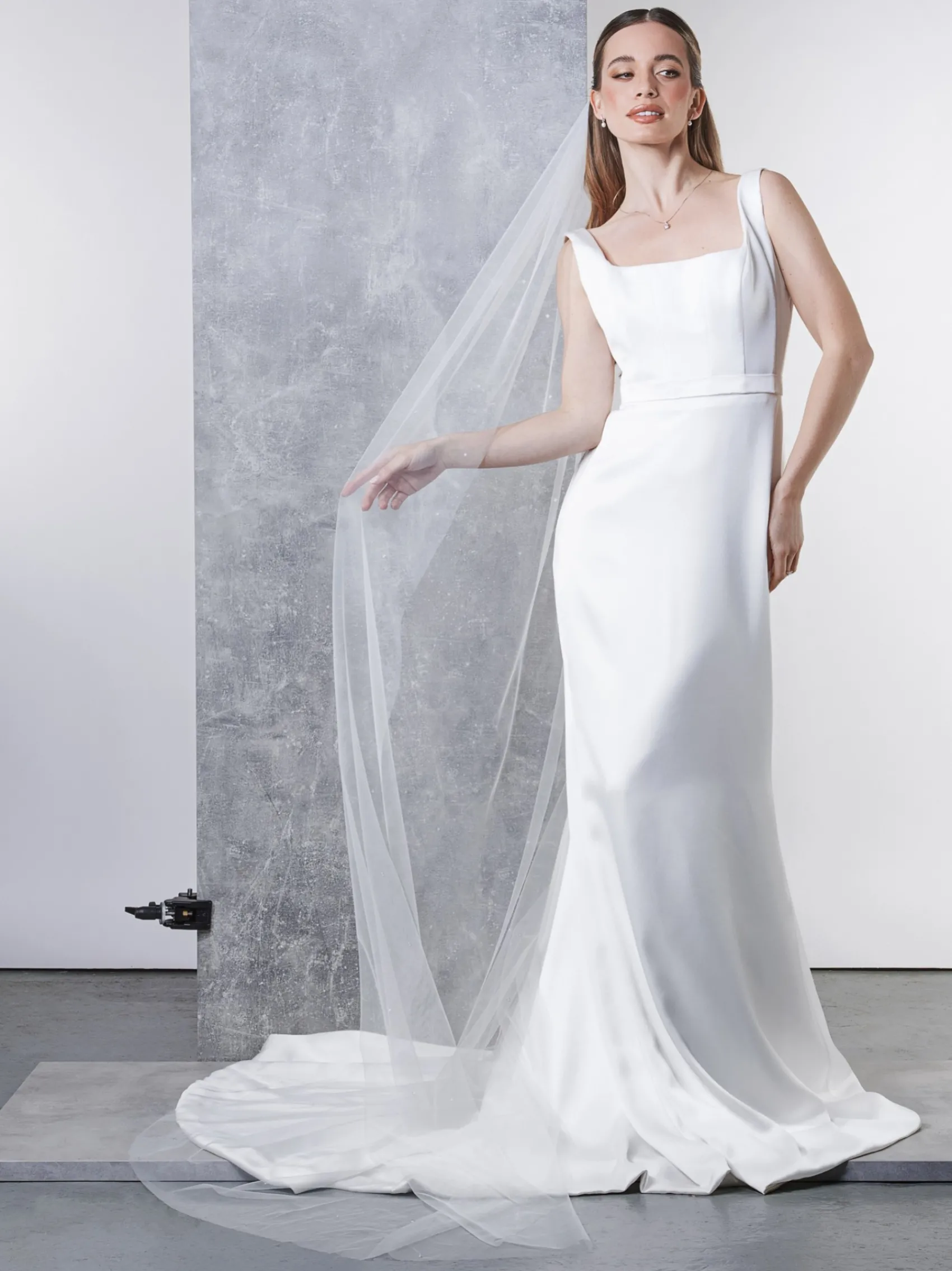Rainbow Club Single Tier Veils | Chapel Length & Cathedral Veils*Starfire Raw Edge Chapel Length Veil with Crystals Ivory
