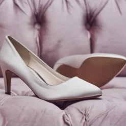 Rainbow Club Mother Of The Bride Shoes | Wedding Shoes*Stella Ivory Satin & Silver Glitter Mid Heel Courts Ivory/ Silver