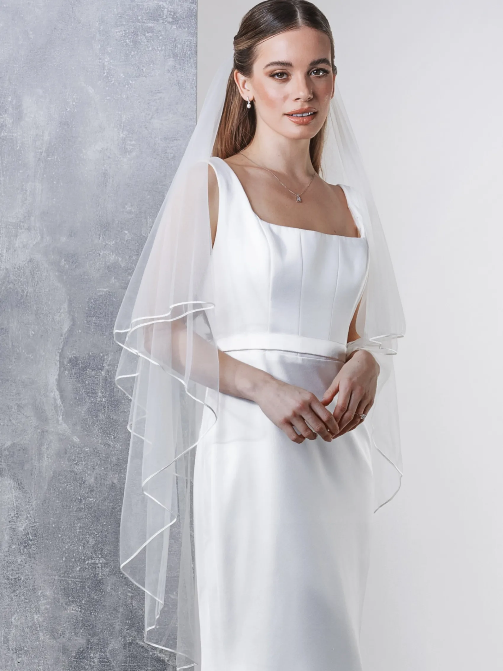 Rainbow Club Two Tier Veils | Fingertip Veils*Tosca Two Tier Russian Braid Edge Veil | Tosca Veil Ivory