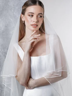Rainbow Club Two Tier Veils | Fingertip Veils*Tosca Two Tier Russian Braid Edge Veil | Tosca Veil Ivory