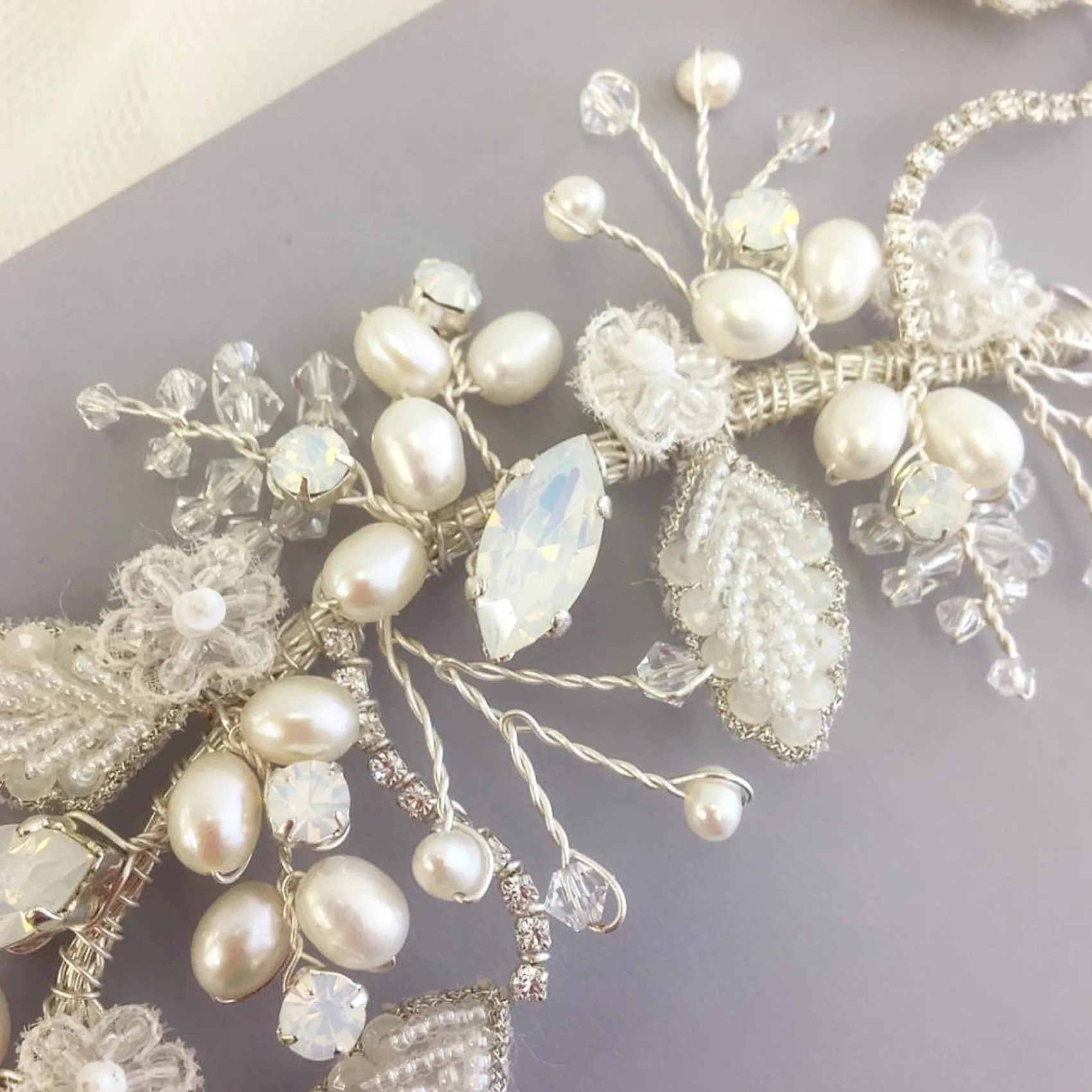 Beads & Beyond Pearl Hair Accessories | Silver Hair Accessories*Rebekah Freshwater Pearl and Opal Crystal Floral Hair Vine Ivory/Silver